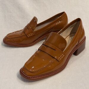 Vince Camuto Block-heel Patent Leather Tan Loafers for Women
